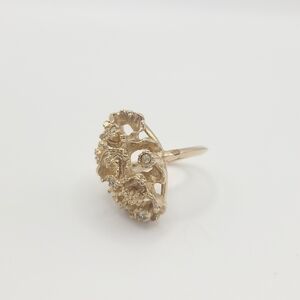 Gold Cocktail Ring with Rhrinestones - Vintage Sarah Coventry - Size 7